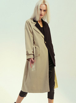 Notched Collar Mid-length Trench Coat With Pockets