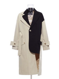 Notched Collar Mid-length Trench Coat With Pockets