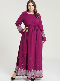 Plus Size Embroidered Beading Maxi Dress