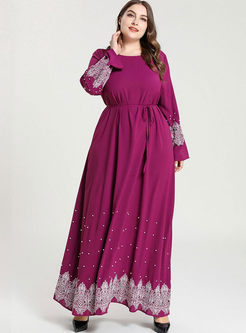 Plus Size Embroidered Beading Maxi Dress