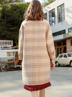 Long Sleeve Plaid Wool Blended Coat