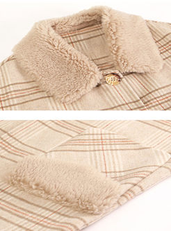 Long Sleeve Plaid Wool Blended Coat