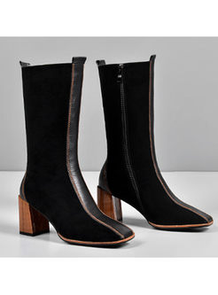 Square Neck Chunky Heel Mid Boots