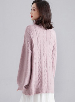 Turtleneck Bat Sleeve Cable Knit Sweater