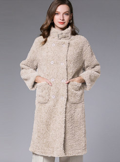 Straight Double-breasted Teddy Coat