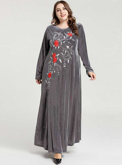 Plus Size Embroidered A Line Maxi Dress