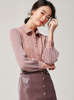 Pink Patchwork Single-breasted Blouse