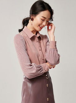 Pink Patchwork Single-breasted Blouse