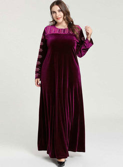 Long Sleeve Plus Size Velvet Maxi Dress