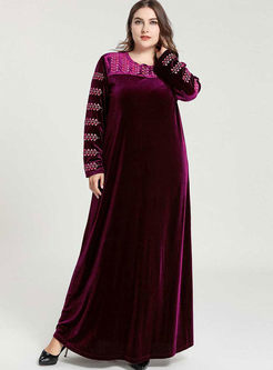 Long Sleeve Plus Size Velvet Maxi Dress