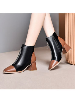 Thick Heel Color-blocked Short Plush Boots