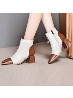 Thick Heel Color-blocked Short Plush Boots