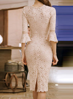 Lace Patchwork V-neck Openwork Bodycon Dress
