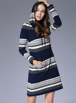 Long Sleeve Striped Hooded Sweater Dress