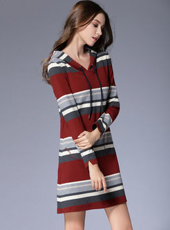 Long Sleeve Striped Hooded Sweater Dress