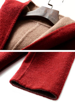 Red Hooded Double-sided Wool Coat