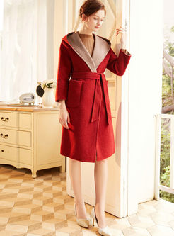 Red Hooded Double-sided Wool Coat
