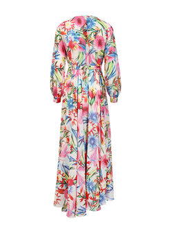 Boho Long Sleeve Floral Maxi Beach Dress