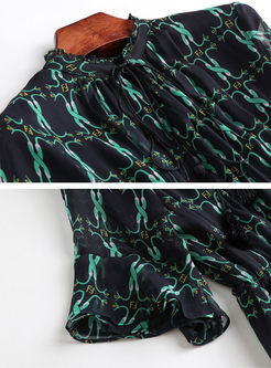 V-neck Half Sleeve Print Silk Skater Dress