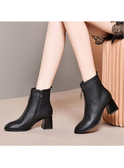 Solid Color Chunky Heel Short Boots
