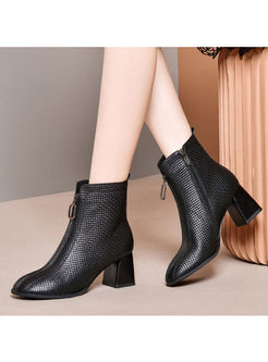 Solid Color Chunky Heel Short Boots