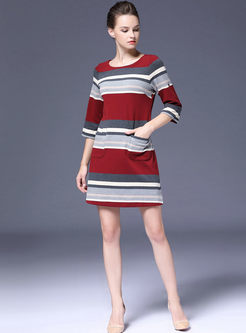 Crew Neck Striped Sweater Mini Dress