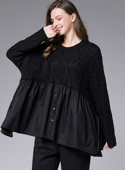 Long Sleeve Patchwork Plus Size Sweater