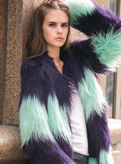 Long Sleeve Paneled Faux Fur Coat