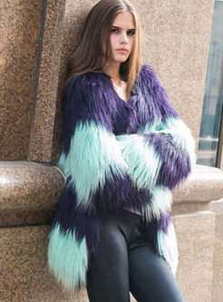 Long Sleeve Paneled Faux Fur Coat