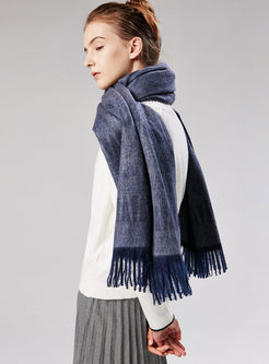 Navy Blue Faux Cashmere Fringed Scarf