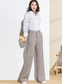 Thick Houndstooth Long Wide Leg Pants