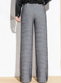 Thick Houndstooth Long Wide Leg Pants