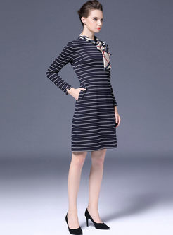 Long Sleeve Patchwork Striped T-shirt Dress