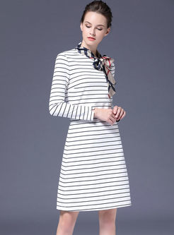 Long Sleeve Patchwork Striped T-shirt Dress