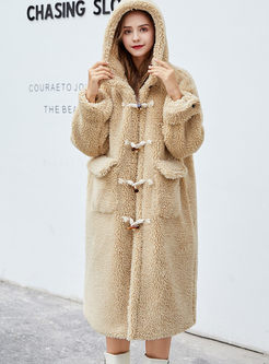 Hooded Single-breasted Long Faux Fur Coat
