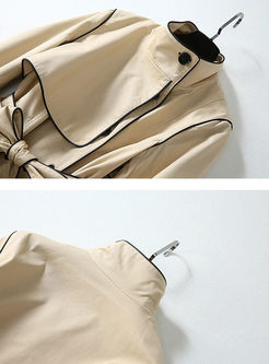 Khaki Long Sleeve Slit Long Trench Coat