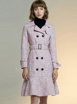 Pink Lace Print Bodycon Peplum Coat Dress