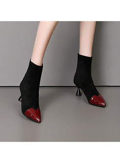 Pointed Head Thick Heel Short Plush Boots