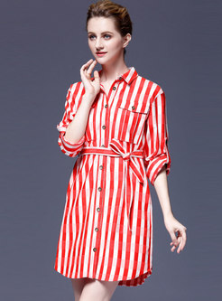Striped Color-blocked Tie Mini T-shirt Dress 