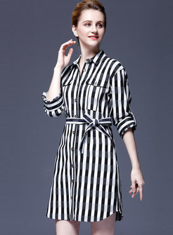 Striped Color-blocked Tie Mini T-shirt Dress 