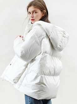 Solid Color Hooded Loose Puffer Coat
