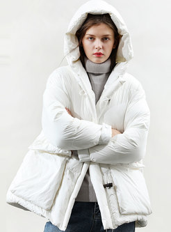 Solid Color Hooded Loose Puffer Coat