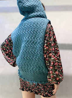 Solid Color Loose Hooded Knit Vest