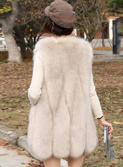 V-neck Sleeveless Paneled Faux Fur Vest
