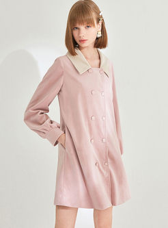 Pink Long Sleeve Double Breasted Peacoat