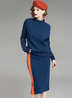 Color-blocked Pullover Sweater Suit Dress