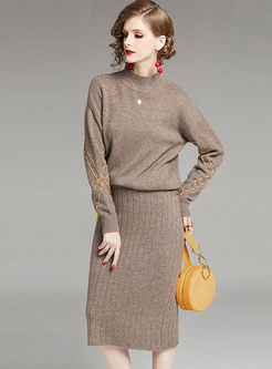 Color-blocked Pullover Sweater Suit Dress