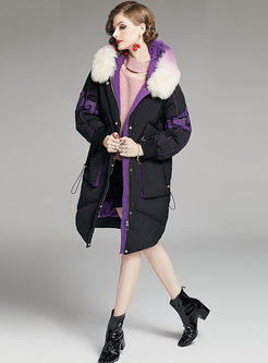Fur Collar Hooded Long Down Coat