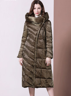 Solid Color Long Hooded Puffer Coat