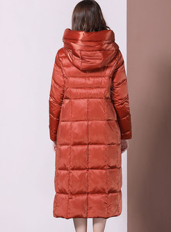 Solid Color Long Hooded Puffer Coat